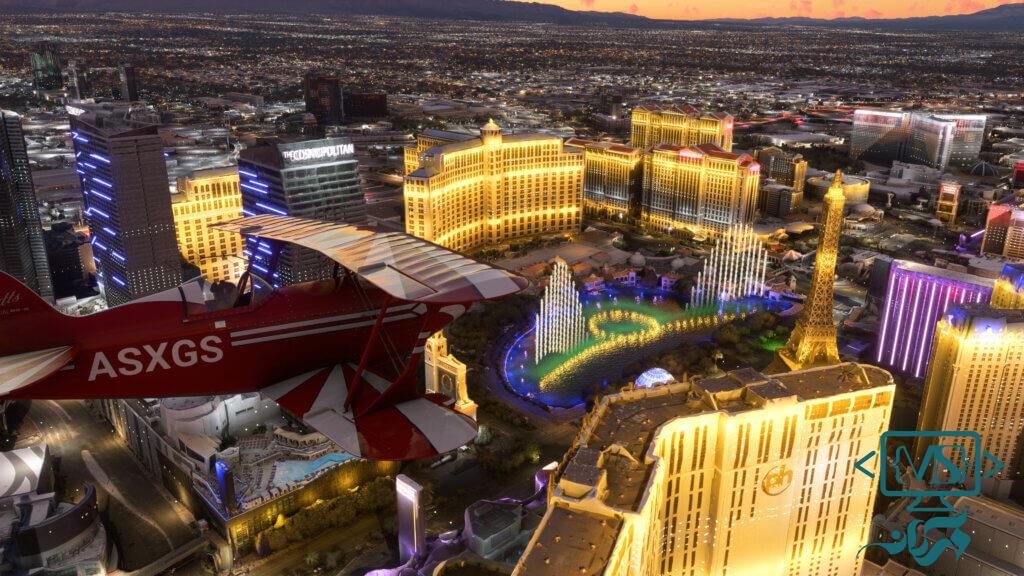 Flying over the Las Vegas Strip during night